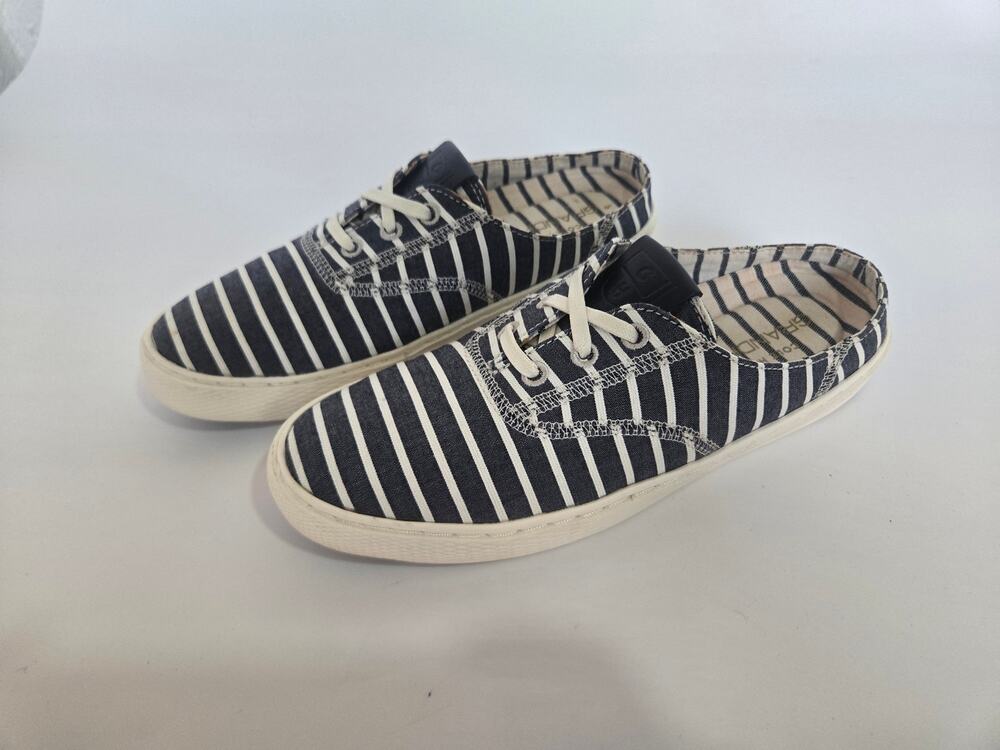 Cole Haan GrandPro Deck Mule 7.5B Navy White Striped Canvas Slip On Shoes
